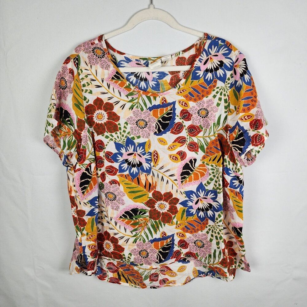 C&C California Women's Tropical Tunic Top 100% Linen‎ Size 1X Resort Vacation